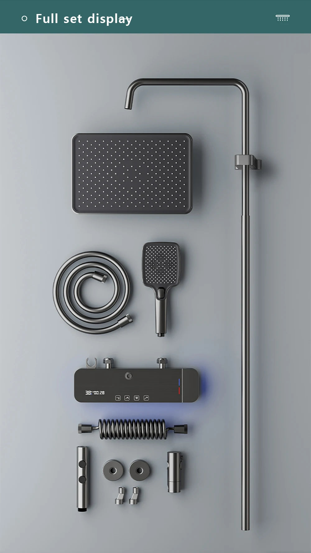 Bathroom Smart Shower System Set Temperature Digital Display LED Bathtub Rainfall Mixer Brass Shower Faucet Full Set with Lights