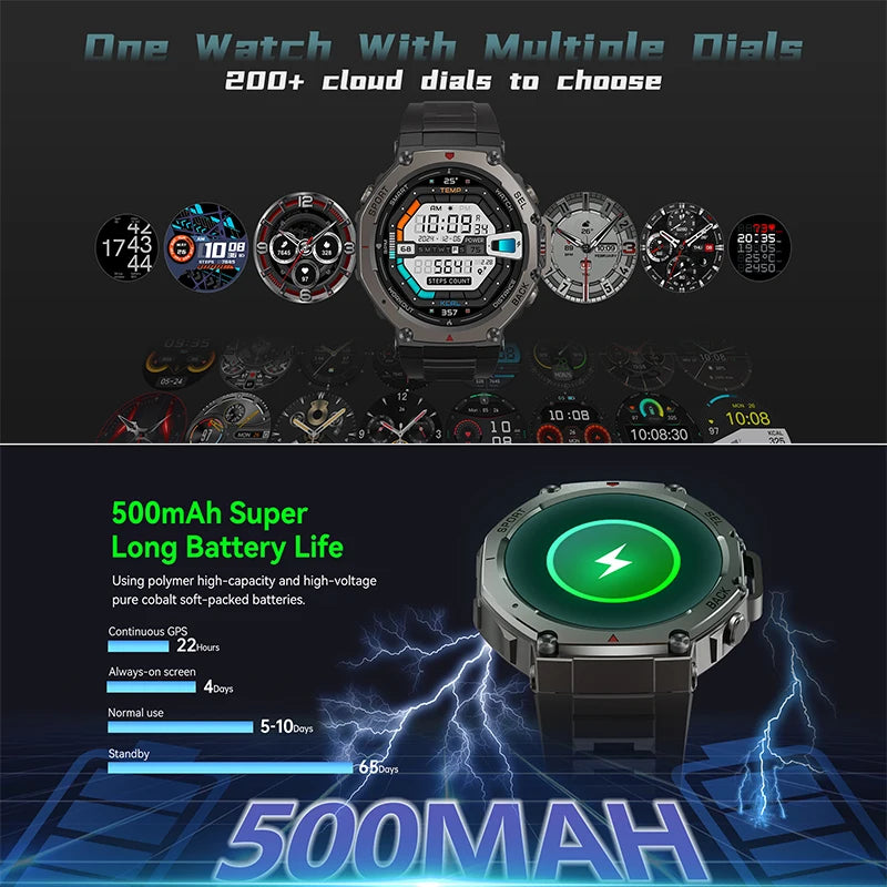 New T-Rex 3 Pro Dual-Band GPS Military Smart Watch 48mm 10ATM Water-Resistant 500mAh Battery Compass Altimeter AGPS Smart Watch