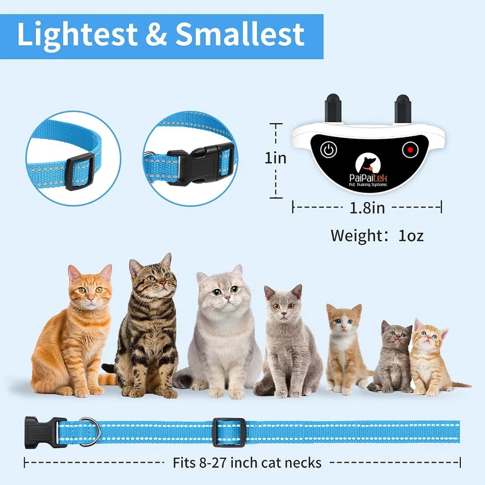 PaiPaitek Cat Training Collar,Cat Shock Collar with Remote ,Cat Stop Meowing Collar, Remote Control/Automatic Anti-Meow for Cats