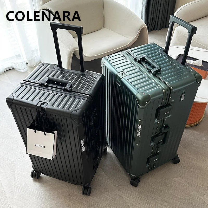 COLENARA High Quality Suitcase Aluminum Frame Large Capacity Trolley Case Cart Travel Bag 24"26"28"30 Inch Rolling Luggage