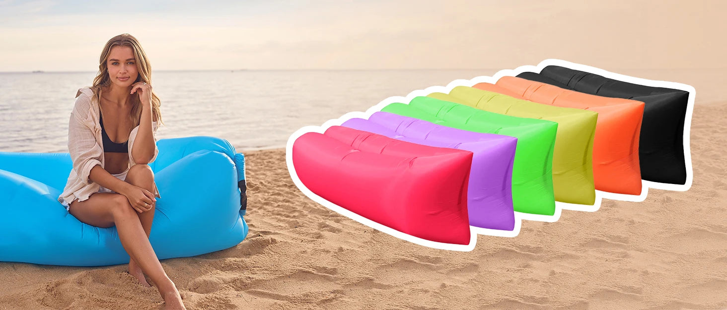 Single Person Lazy Inflatable Sofa Portable Outdoor Beach Air Sofa Bed Folding Camping Sleeping Bag for Comfortable Rest
