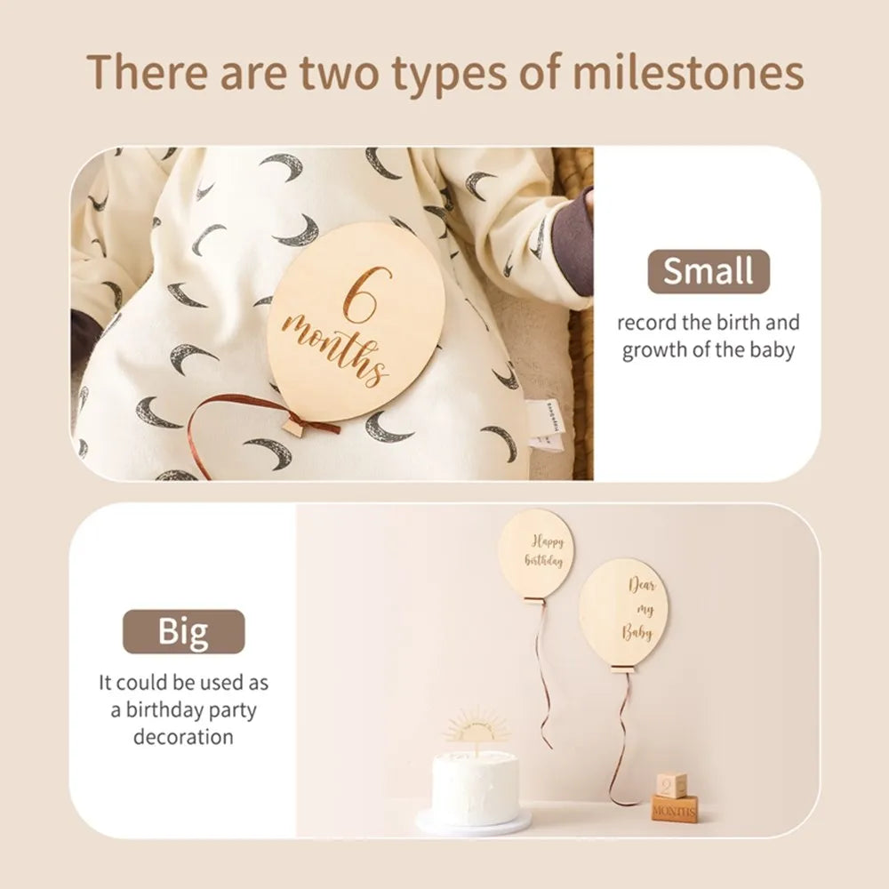 Baby Wooden Monthly Memorial Milestone Cards Flower Monthly Newborn Engraved Age Photography Accessories Baby Birthing Gift