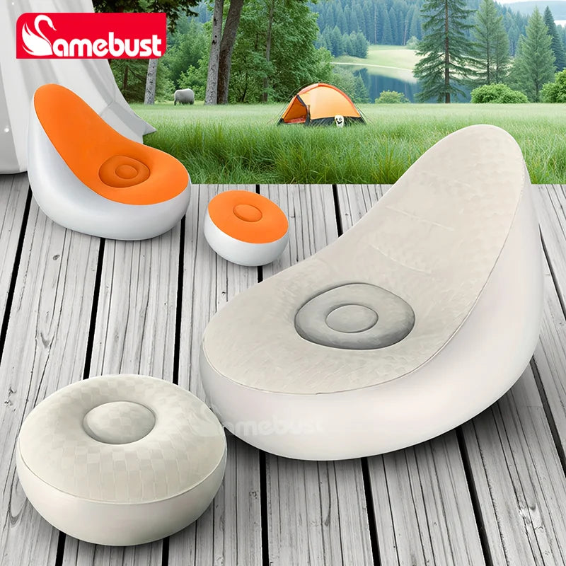 Camebsut Lazy Couch Inflatable Sofa Chair Foldable Recliner Outdoor Sofa Bed Footstool Portable Air Bed Lunch Lounge Chair