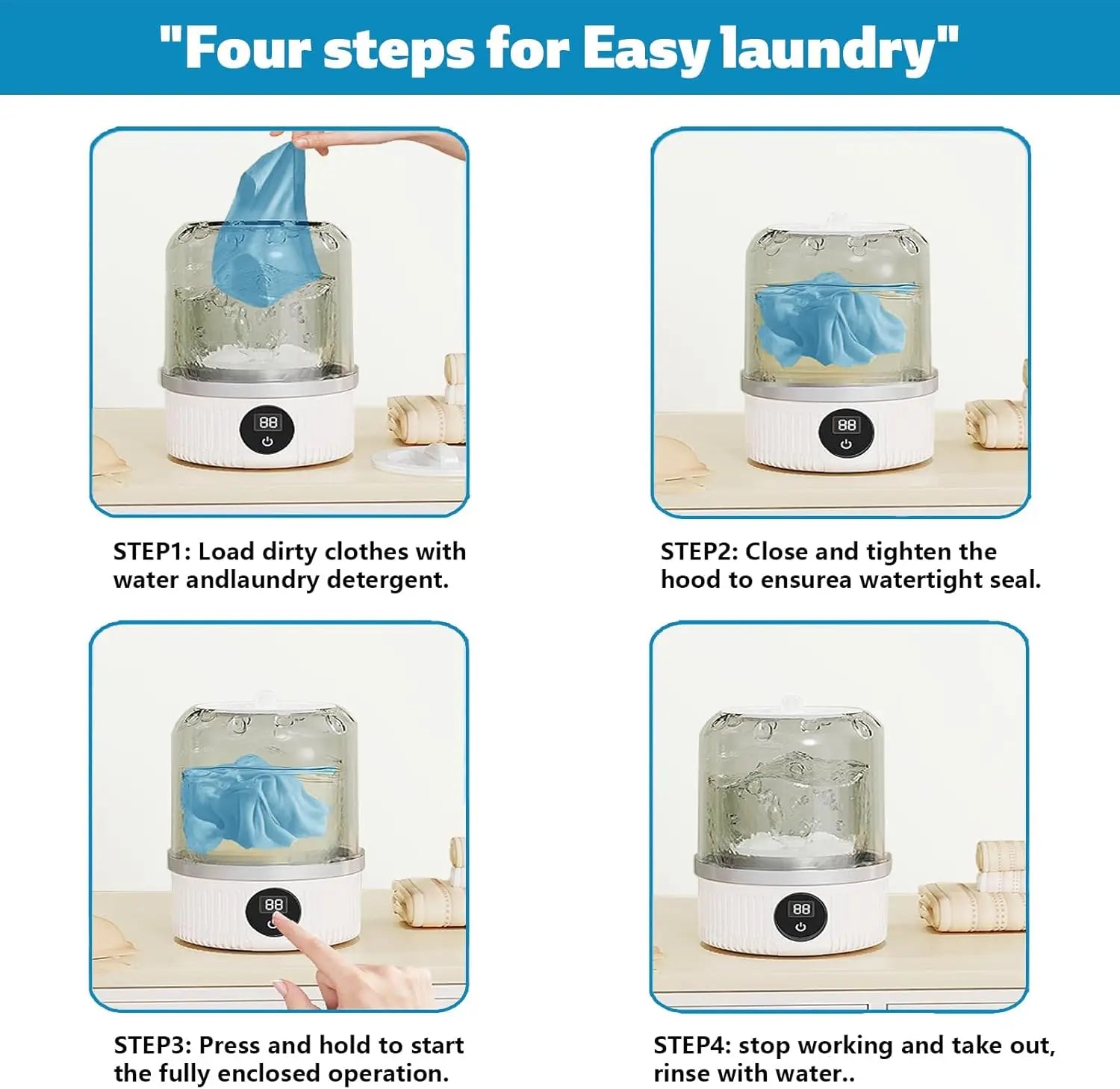 Portable Washing Machine, Underwear Washer, Small Washing Machine, Mini Washing Machine, Rechargeable Cordless Washing Machine