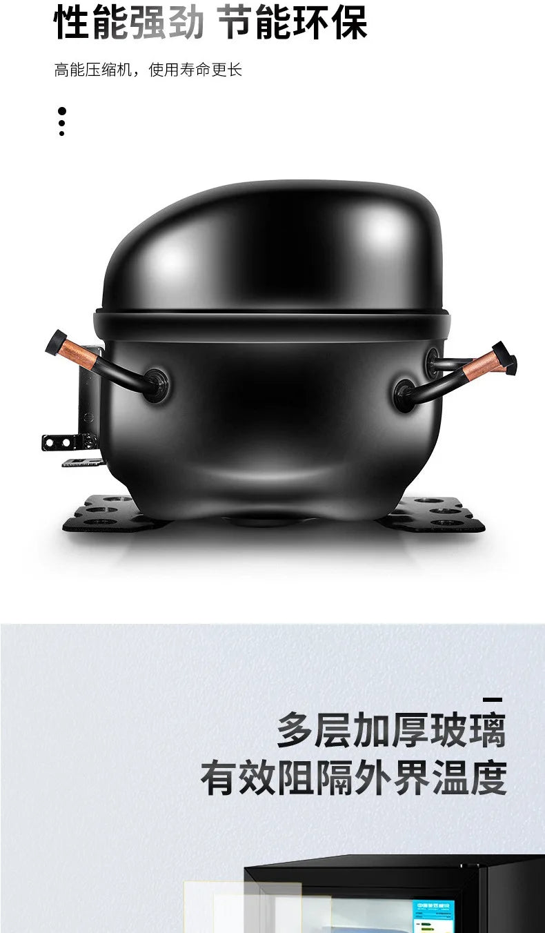 Single Refrigerated Ice Bar Hotel Use Small Freezer Transparent Door Refrigerator Wine Cabinet Silent Hotel Small Refrigerator