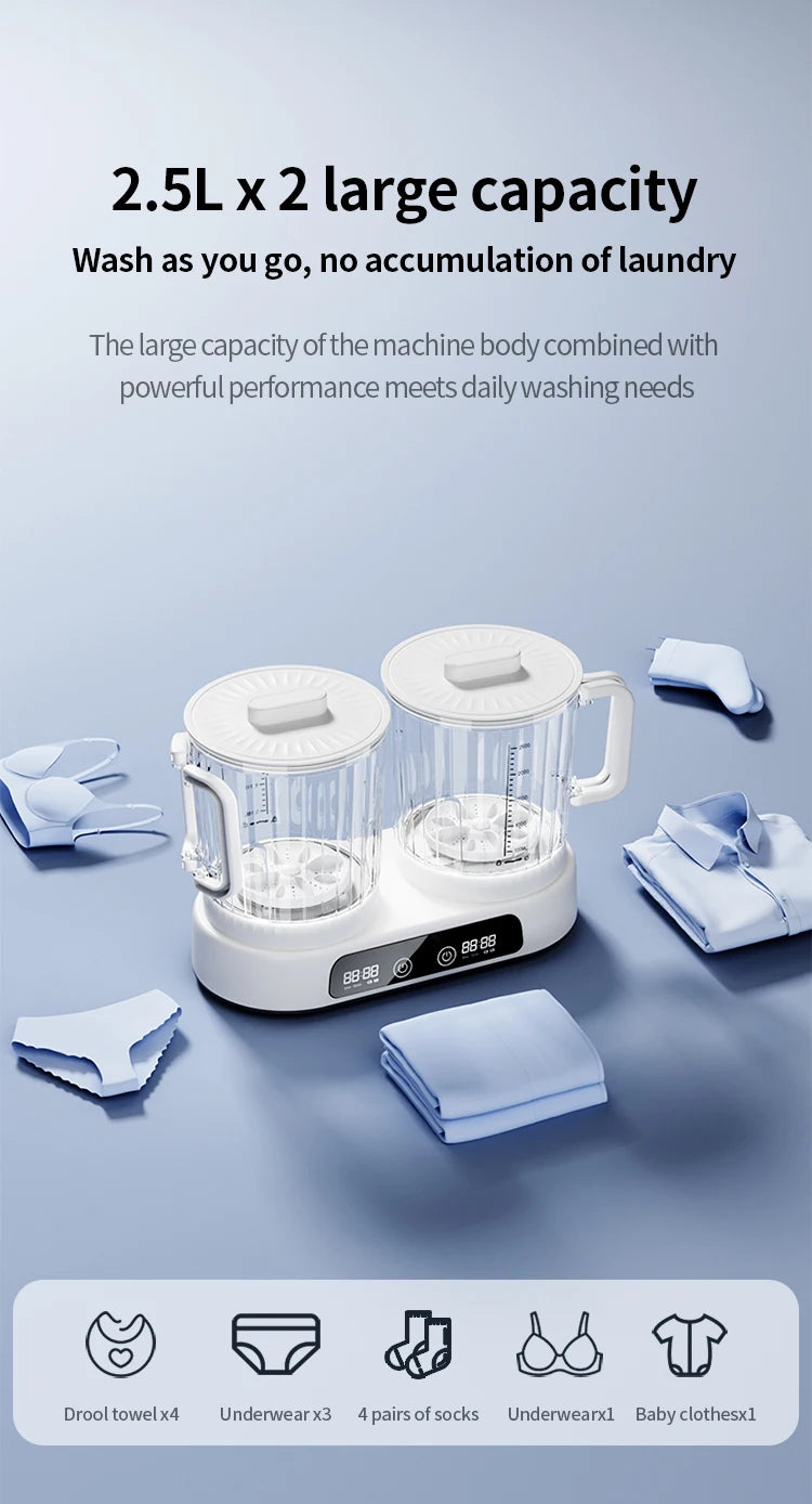 U10 Double Barrel Mini Washing Machine LED Digital Display Small Semi Automatic Wheel Home Dormitory Portable Washing Machine.