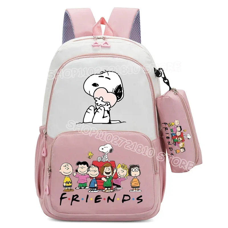 2pcs Snoopy School Bag Boys Girls Large Capacity Water-repellent Student Backpacks High Value Cute Cartoon Print Bookpack Gift