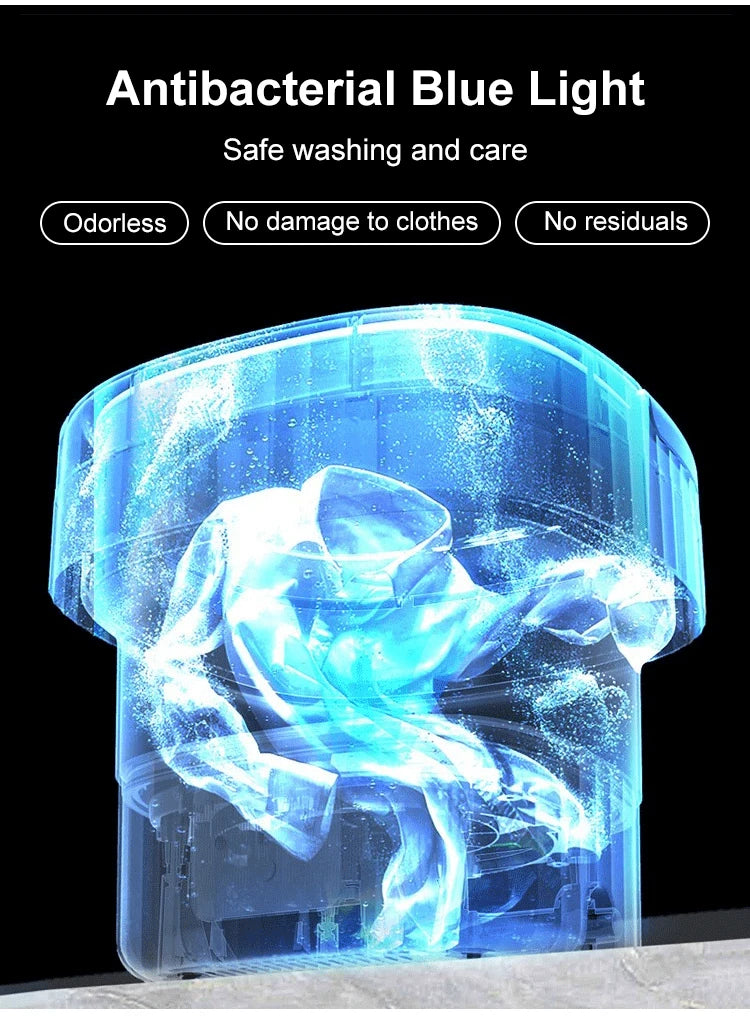 Folding Portable Washing Machine 8.5L Large Capacity Clothes Spin Dryer Bucket Travel Underwear Socks Ultrasonic Mini Washer