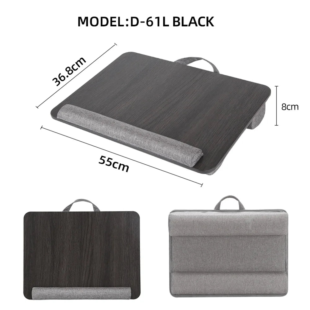 Mumucc Wooden Suspended Bed Study Table, Portable 15 Inch Laptop Desk With Handle, Sponge Cushion AND ABS Slot,Black,Khaki,Brown