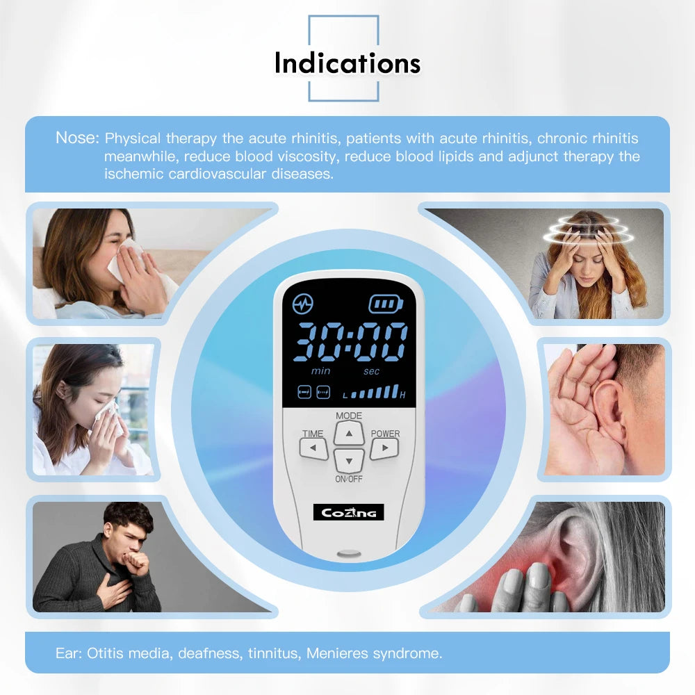 Tinnitus Ear Laser Therapy LLLT Irradiation Laser Physiotherapy Earplug Otitis Media Deafness Nose Rhinitis Sinusitis Treatment