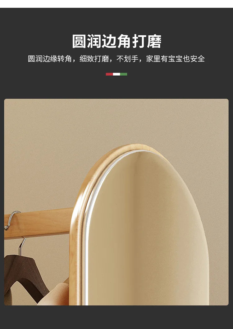 Solid wood full-body mirror floor mirror bedroom home rotatable full-length mirror hanging hanger integrated