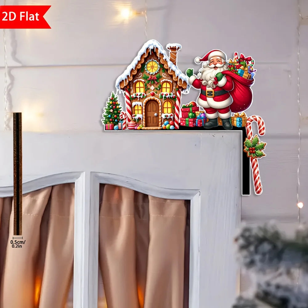 1pcs 2D Christmas Corner Sign Gingerbread House  Santa Claus Frame Wooden Door Sitter Home Wall Decors Festive Xmas Decor Gifts