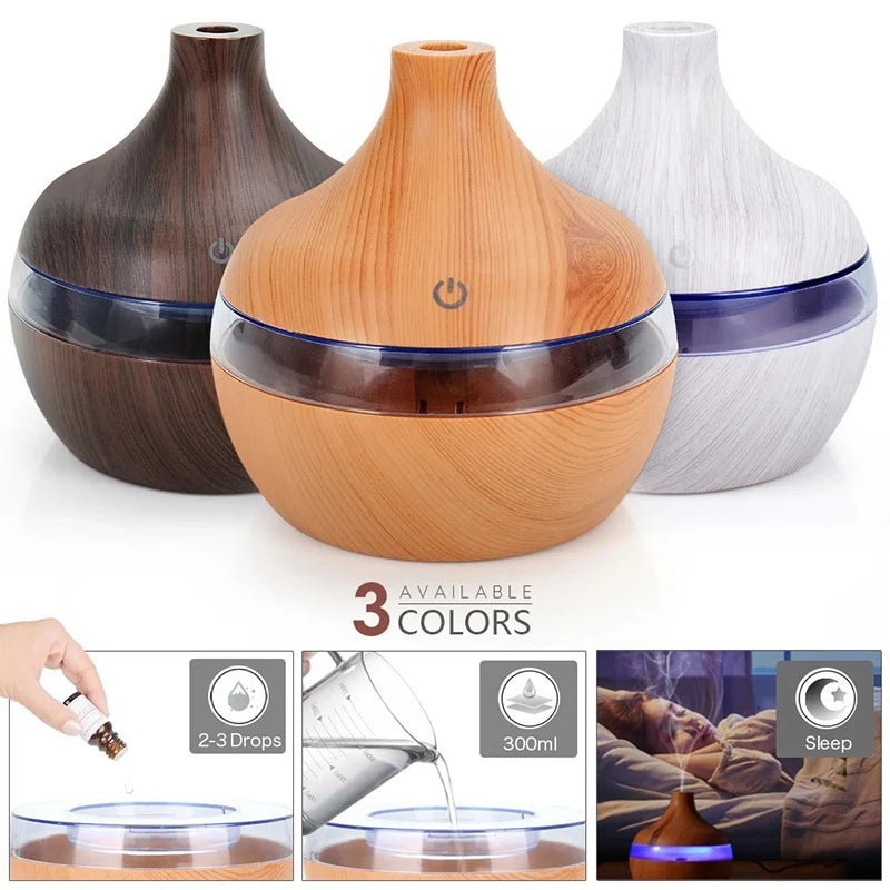 300ML Air Humidifier Essential Oil Aroma Diffuser Home Ultrasonic Wood Grain humidificador USB Mist Maker umidificador purifier