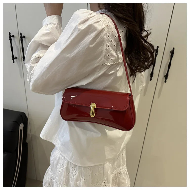 Women's Vintage Faux Oiled Leather Flap Decor Shoulder Underarm Bag, Buckle Baguette Tote Bag Suitable for Dating, Outing, Party
