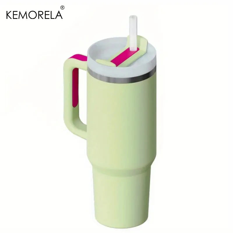 KEMORELA 1PC 900/1200ML Large Capacity Cold Cup Tumbler Stainless Steel Cup Straw Ice Cup Car Cup Handle Thermos Cup Drinkware