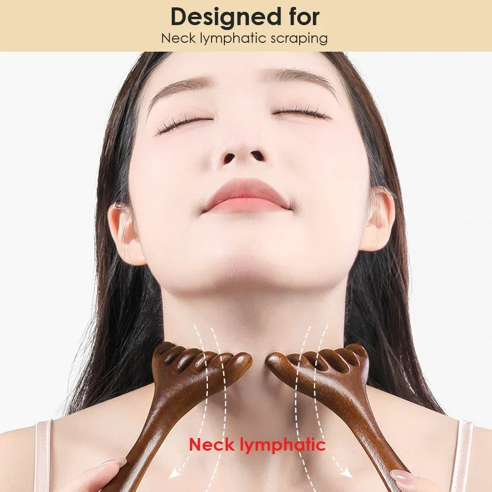 Natural Sandalwood Massage Comb Six-Claw Head Acupoint Massage Gua Sha Tool Neck Face Lifting Scraping Massager