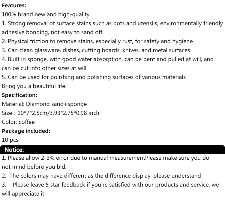 Sponge for scrubbing pots, dishes, kitchen utensils, stain removal, rust removal, emery