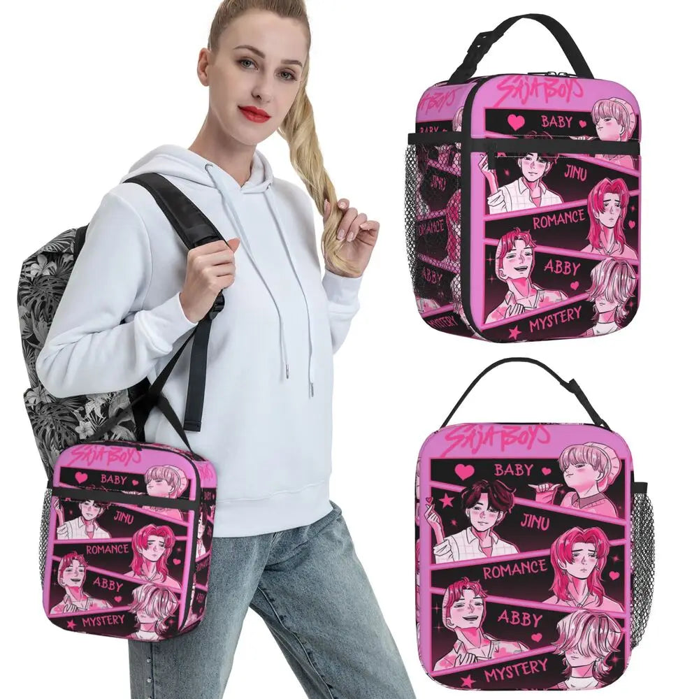 Huntrix Girlgroup K-Pop Group Demon Hunters Lunch Bag Cute Lunch Box For Child Office Portable Cooler Bag Oxford Tote Food Bags