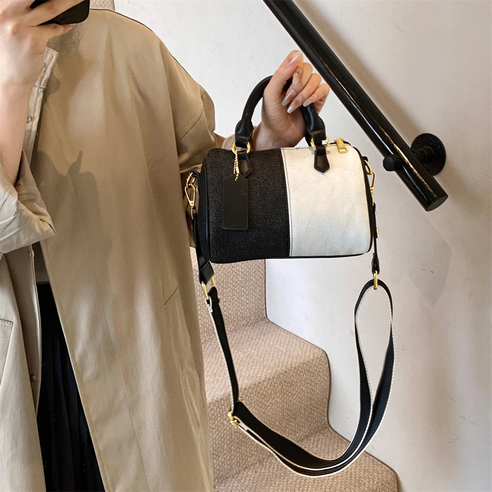 Patchwork Colorblock Mini Handbags For Women Denim Shoulder Cross Body Bags Casual Street Small Boston Bag 2024 Designer Purses