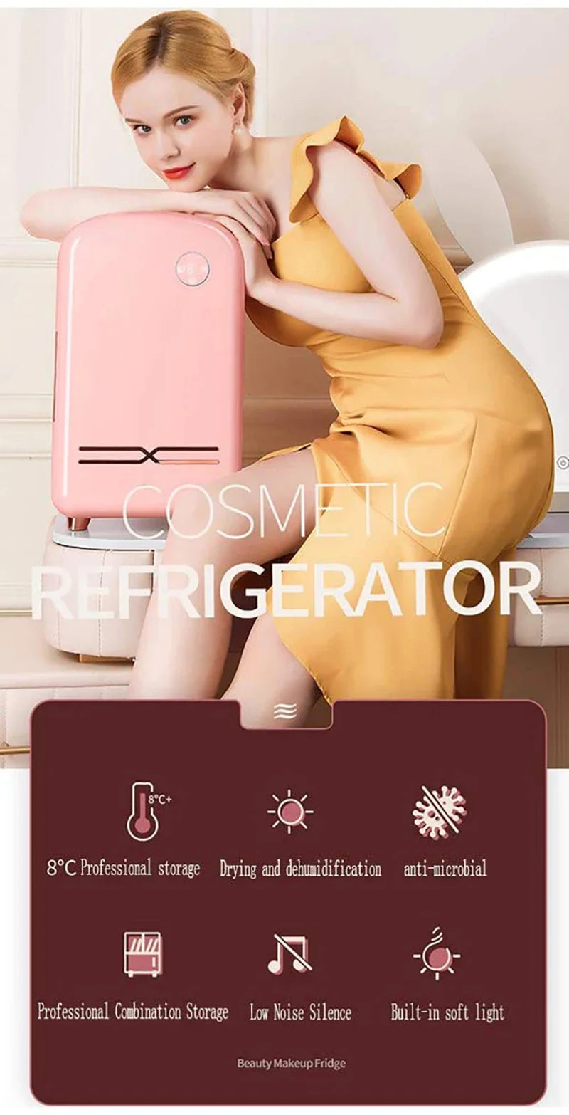 Mini Skin Care Fridge Makeup Cooler 8-18°C Constant Temperature LED Light Beauty Refrigerator for Bedroom Skin Care & Cosmetics