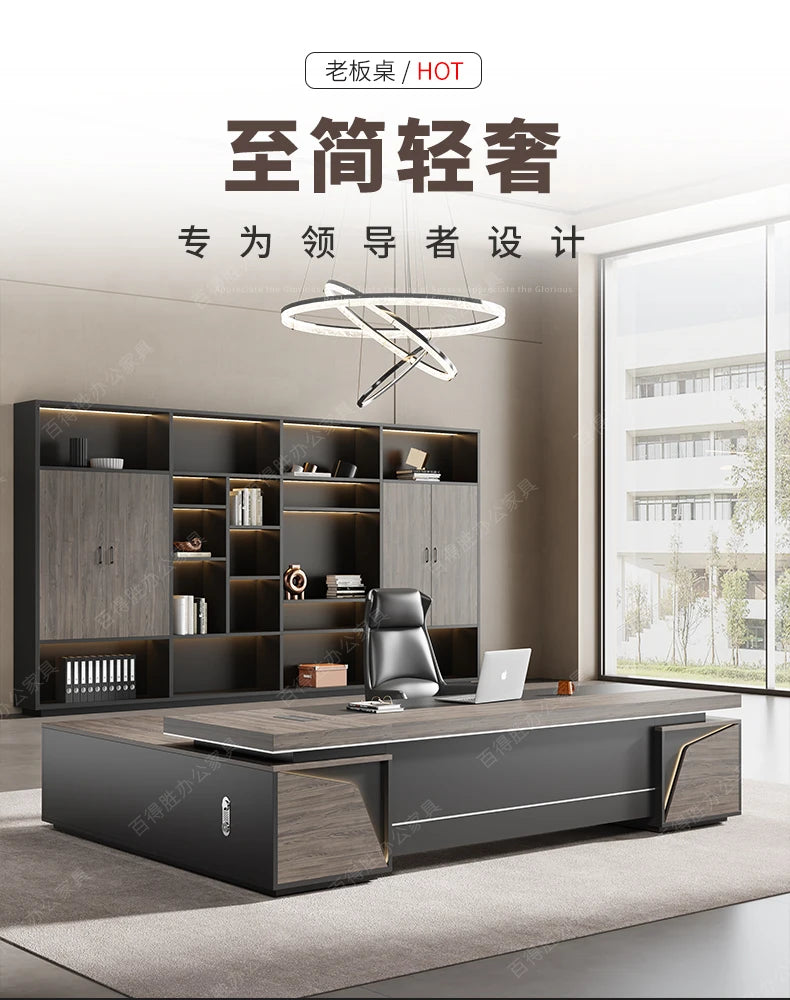 Light Luxury Vintage Office Desk Organizer L Shaped Mid Century Dark Wood Computer Desks Work Art Bureau Meuble Office Furniture