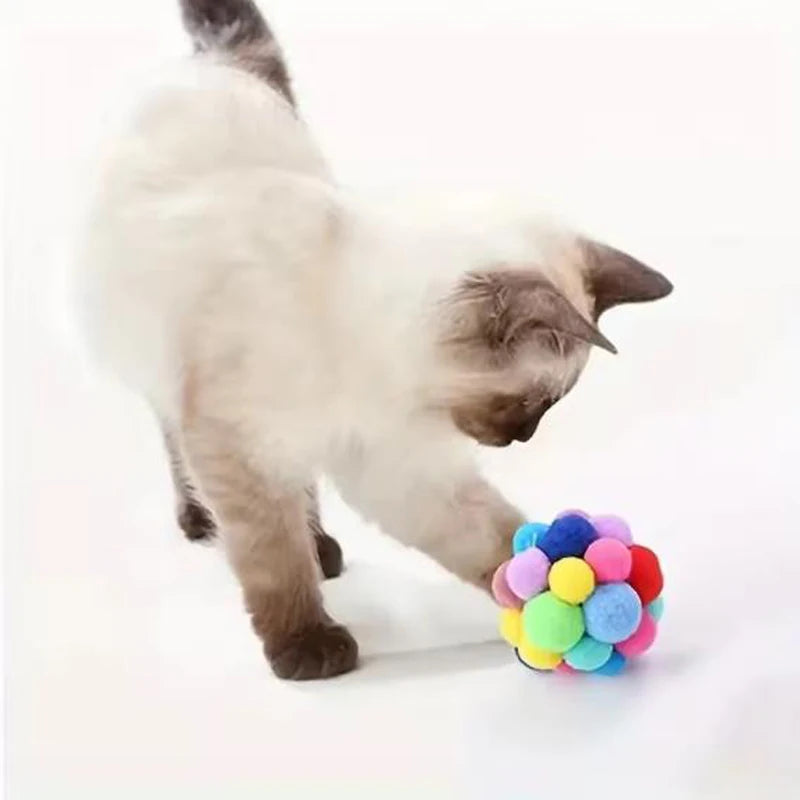 Cat Toys Pet Toy Cat Plush Ball Toys Pet Bouncy Bell Ball Toy Colorful Pompoms Pet Supplies Random Color
