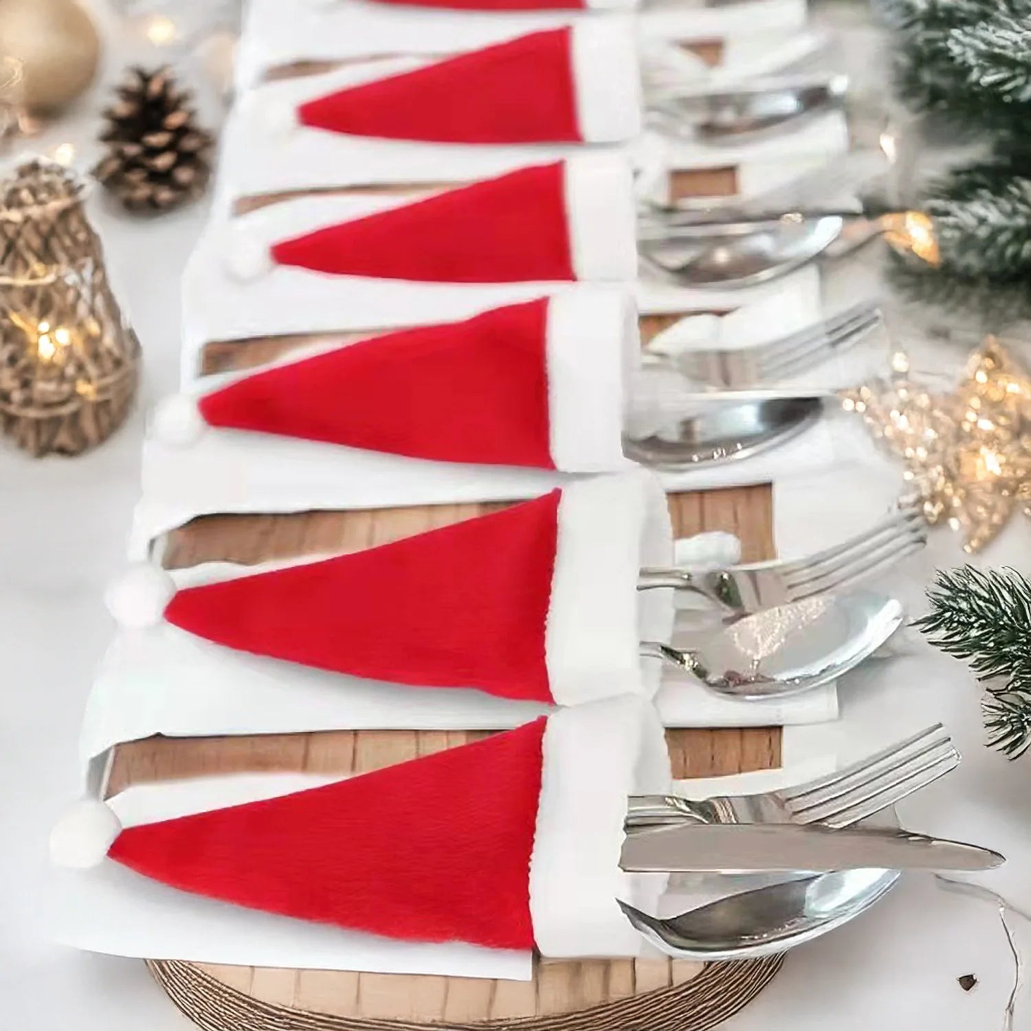 Merry Christmas Decorations Mini Tableware Christmas Fork Knife Holder Bag for Home Dinner Table Decor New Year Christmas Gift