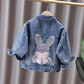 2-12 Years Girls Denim Jacket New Fashion Baby Kids Jean Coats For Girls Cute Rabbit Lace Bow Design Children Outerwear Clothing