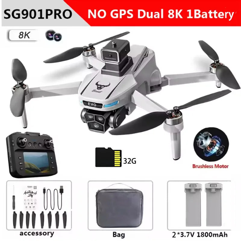 SG901MAX GPS Drone 8K Professional HD Dual Camera 5G WIFI With Screen 360°Obstacle Avoidance Brushless Foldable Quadcopter Drone