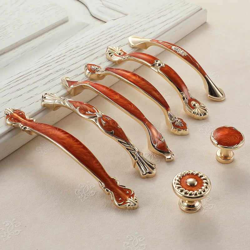 YM Red Amber Cabinet Handles Drawer Knobs for Kitchen Dressers Closets Wardrobe - Furniture Storage Door Pulls