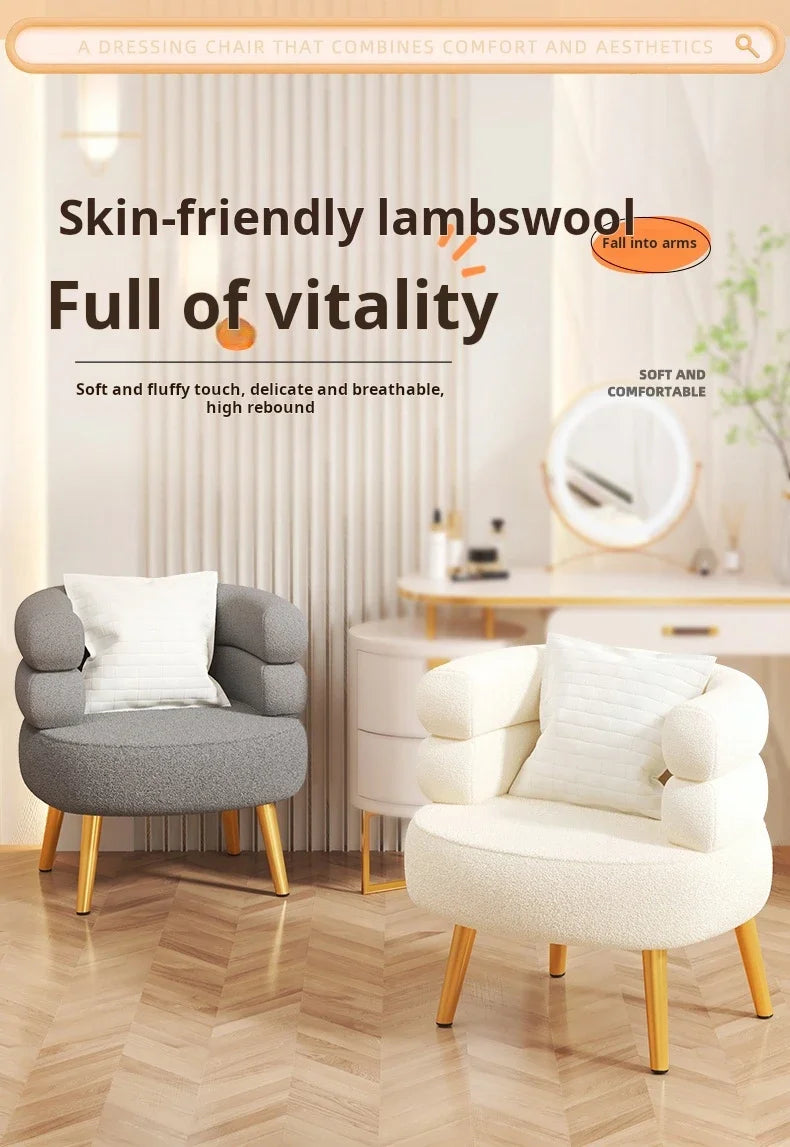 Modern Living Room1-Person Sofa Comfortable Bedroom Fluff Armchair Nordic Simple Nail Salon Makeup Chair Dressing Table Stool