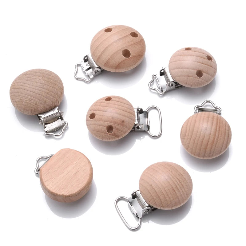 10Pcs Metal Wooden Dummy Nipples Holder Food Grade Chewable Teething Clips DIY Wood Beech Baby Pacifier Chain Nursing Teether