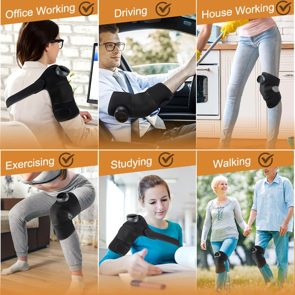 Wireless Heated Knee Massager Pads Brace Shoulder Elbow Support Muscle Wrap 6 Levels Hot Compress Reduce Stress Joint Health