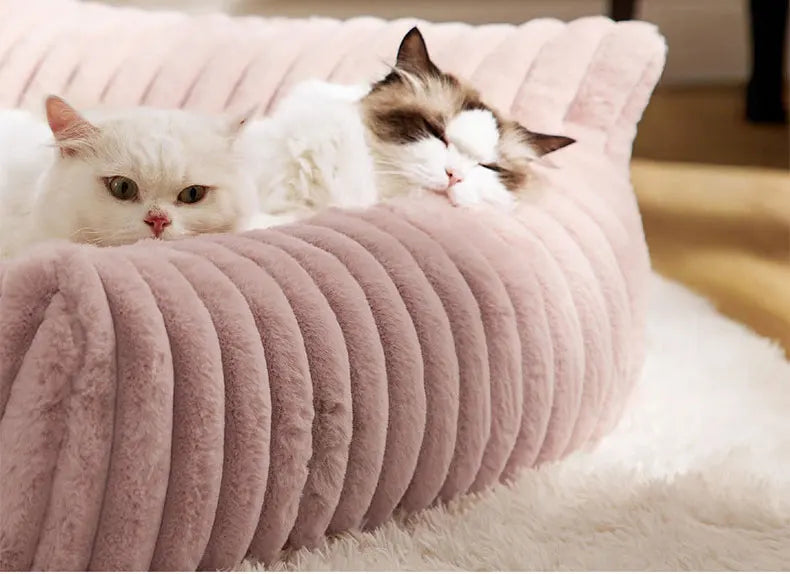 Winter Warm Cat Bed Sofa Removable Washable Cat Nest Soft Striped Pet Bed for Small Medium Dogs Cats Comfortable Plush Puppy Bed