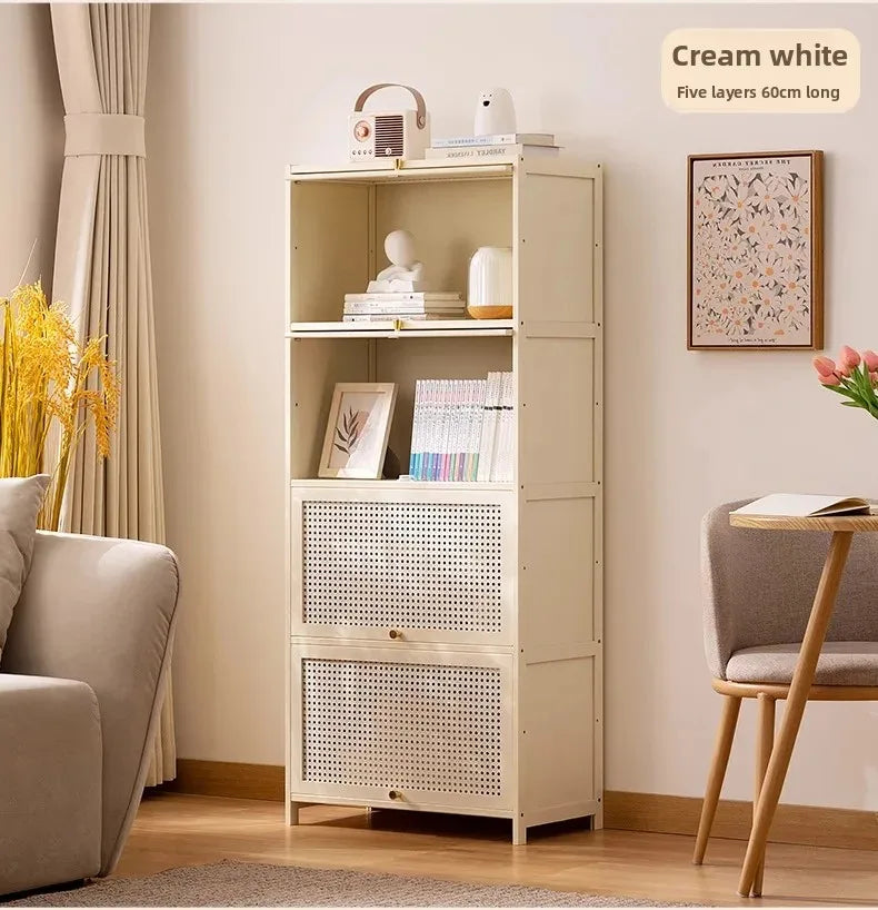 White Living Room Floor Cabinet for Tatami Bay Window Storage Cabinet Multifunctional Balcony Organizer Space-Saving Cupboard