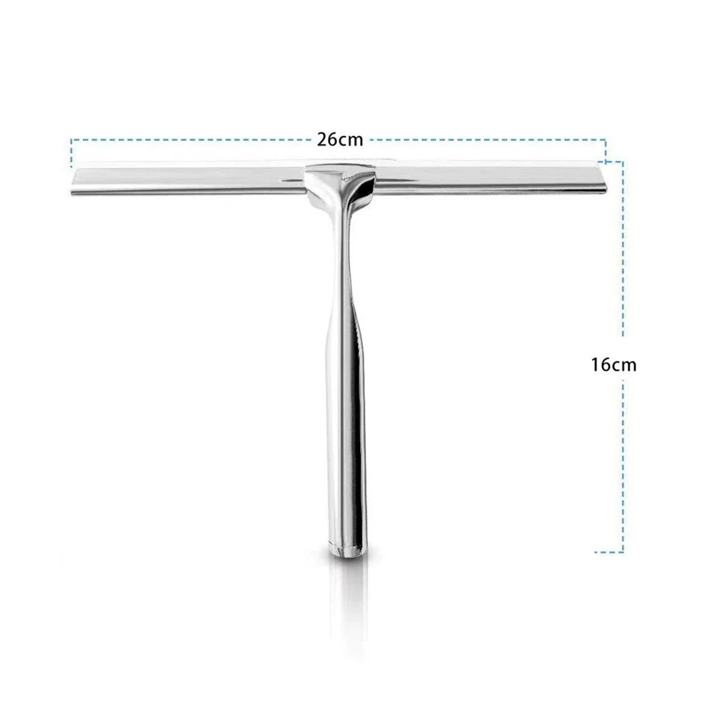 Stainless Steel Shower Squeegee Glass Wiper Scraper Cleaner Brush Multifunctional Bathroom Mirror Wiper Scraper Glass Cleaning