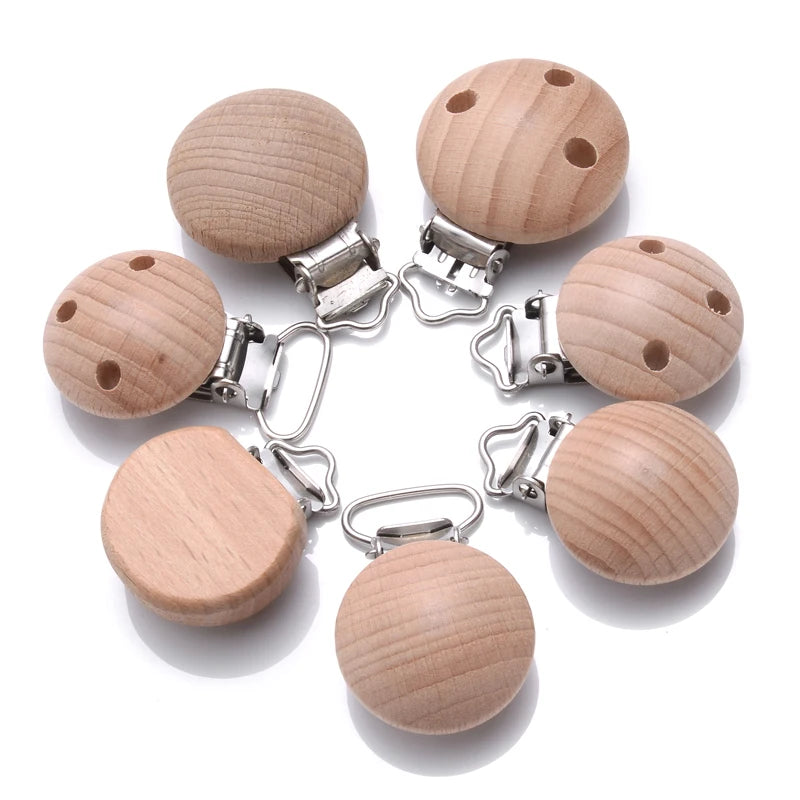 10Pcs Metal Wooden Dummy Nipples Holder Food Grade Chewable Teething Clips DIY Wood Beech Baby Pacifier Chain Nursing Teether