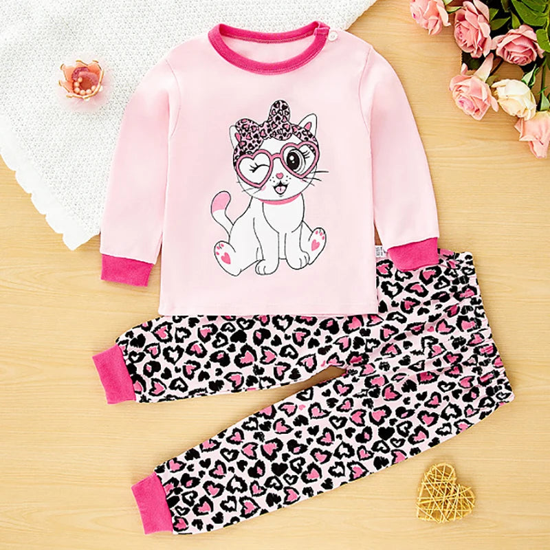 Little maven Winter Autumn Baby Girls Sets 2025 Tops+Pants Sets Kids Clothes Cartoon Cats Pajamas Children's Clothing Cotton