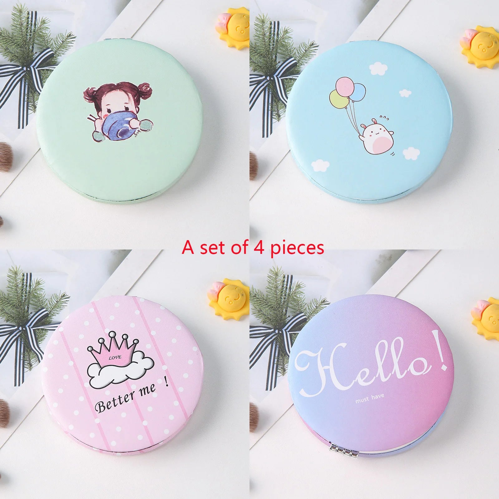 Circular Makeup Mirror Portable Portable Student Pocket Folding Mirror Beauty Makeup Makeup Princess Circular Mirror