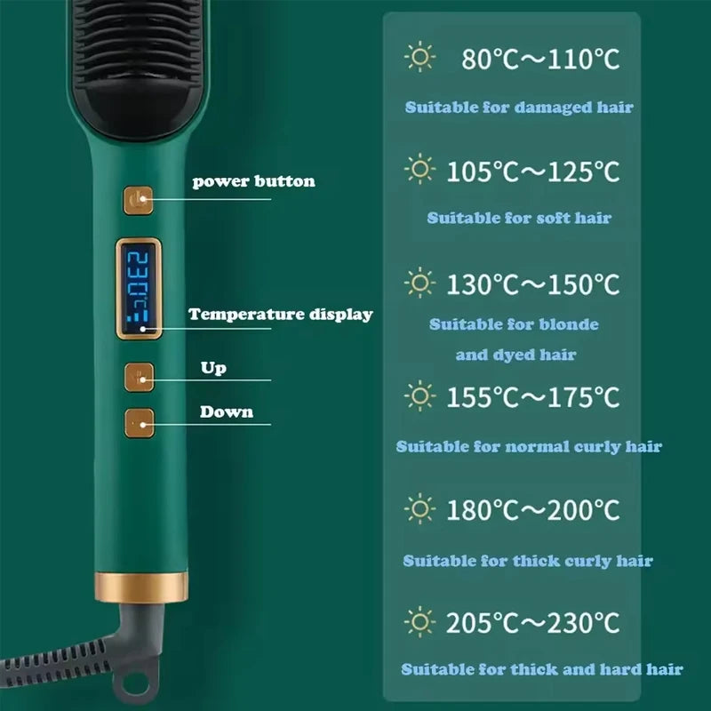 2-In-1 Electric Professional Negative Ion Straight Hair Brush Curling Comb With Lcd Display Curling Tool Straight Hair Brush