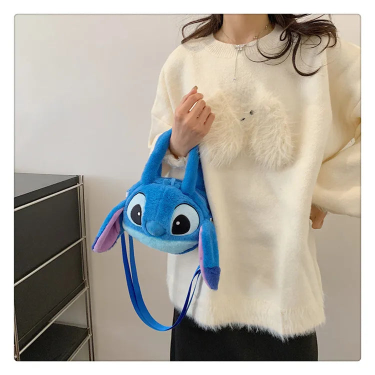 Disney Stitch Soft Plush Crossbody Bag Korean Cute Style Adjustable Strap Kawaii Anime Shoulder Purse Medium Size Gift for Women