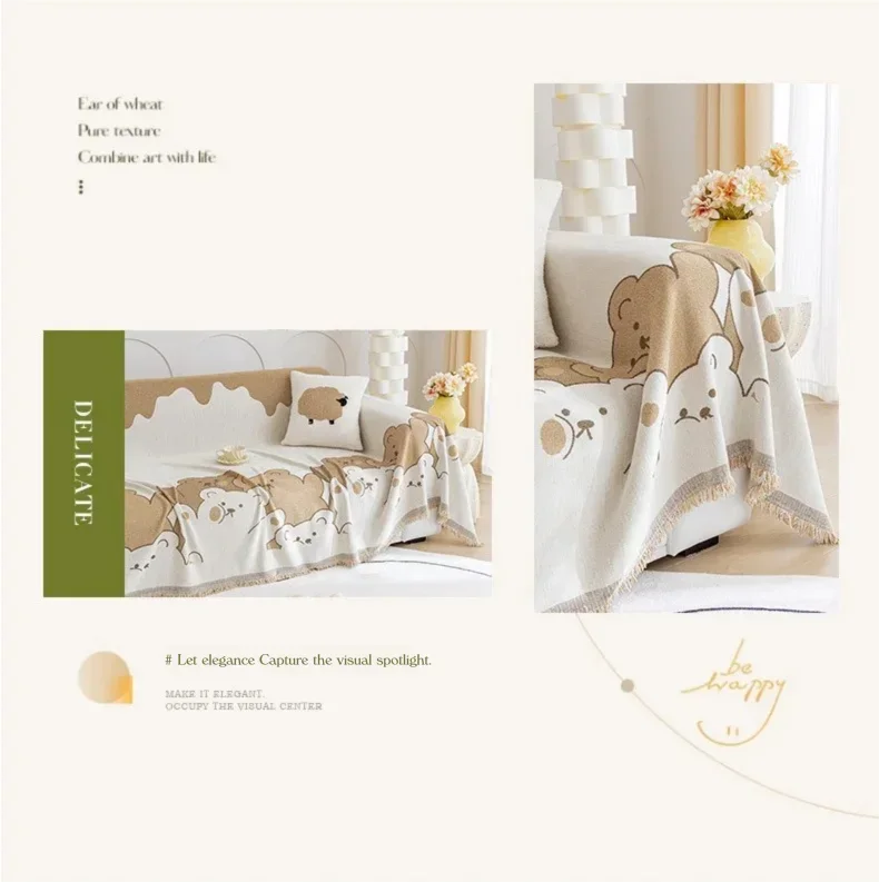 Soft Chenille Sofa Cover Anti-slip Full Coverage Throw Blanket, Nordic Ins Style All-Season Couch Protector