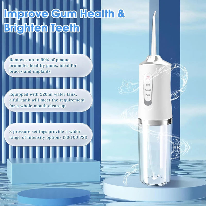 Portable Cordless Teeth cleaning machine Travel Oral Irrigator USB Rechargeable 3 Modes 4 Jet Tips IPX7 Mouth Washing Machine