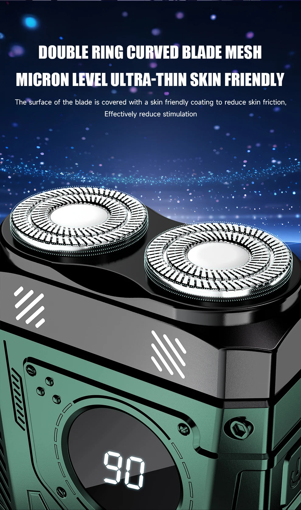 Magnetic Double Blade Electric Shaver for Men Mecha Punk Style Rechargeable LCD Portable Beard Trimmer Face Beard Razor Knife