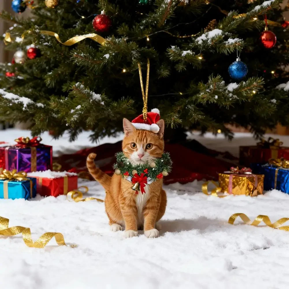Christmas car home decoration  2D pendant Christmas cat ornaments with different cat acrylic decorations for Christmas garlands