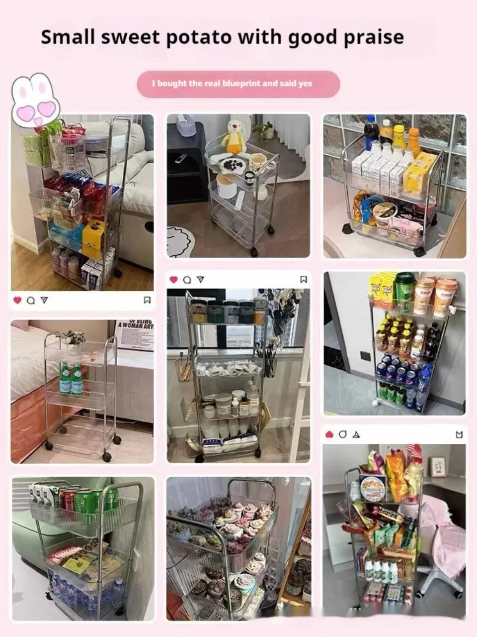 3 Layers Transparent Storage Rack Trolley Acrylic Rolling Cart with Hanging Basket Bathroom Acrylic Makeup Bookshelf organizer