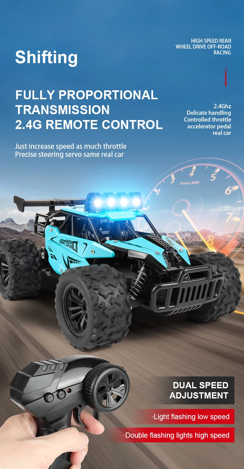 ZWN 1:16 2.4Gh Model RC Car With LED Lights 2WD Off-road Remote Control Climbing Vehicle Outdoor Cars Toys for Boys Girls Gifts