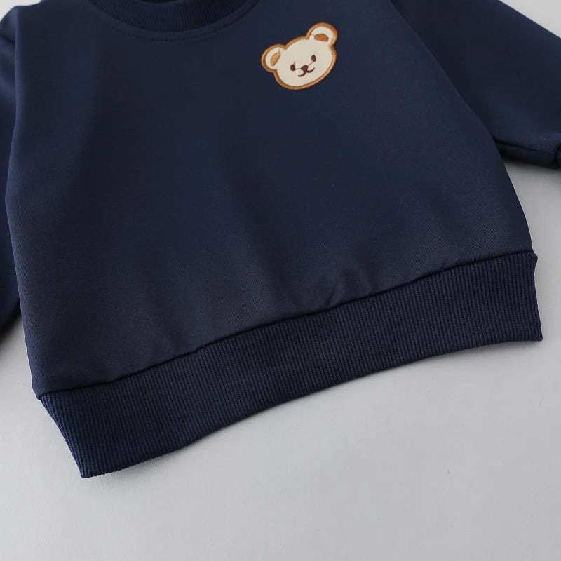 2PCS Children's Set Spring and Autumn Simple Little Bear Head Round Neck Long Sleeve Pants