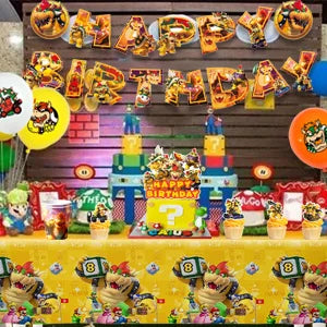 Party Supplies for Bowser Birthday,112pcs Decorations for King Kuppa party Banner,Plates,Cake Toppers,Tablecloths,Backdrop etc.