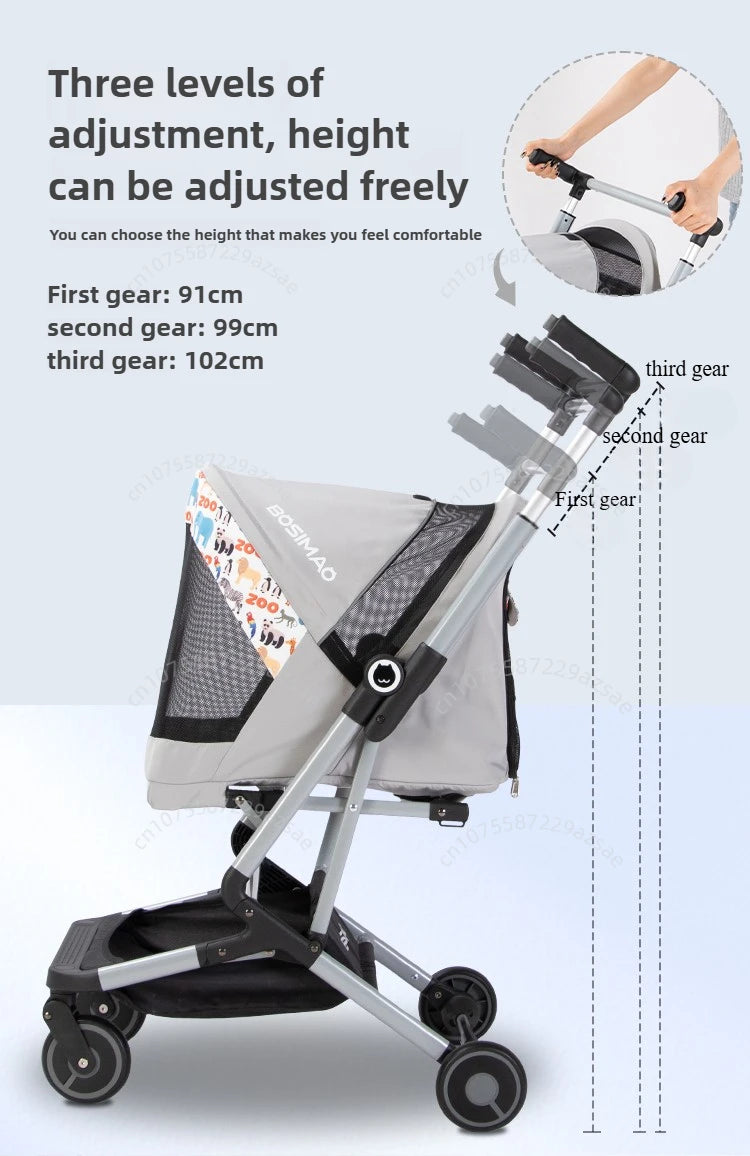 Portable pet stroller Ultra-light and easy to fold Large capacity pet stroller can accommodate two cats at the same time